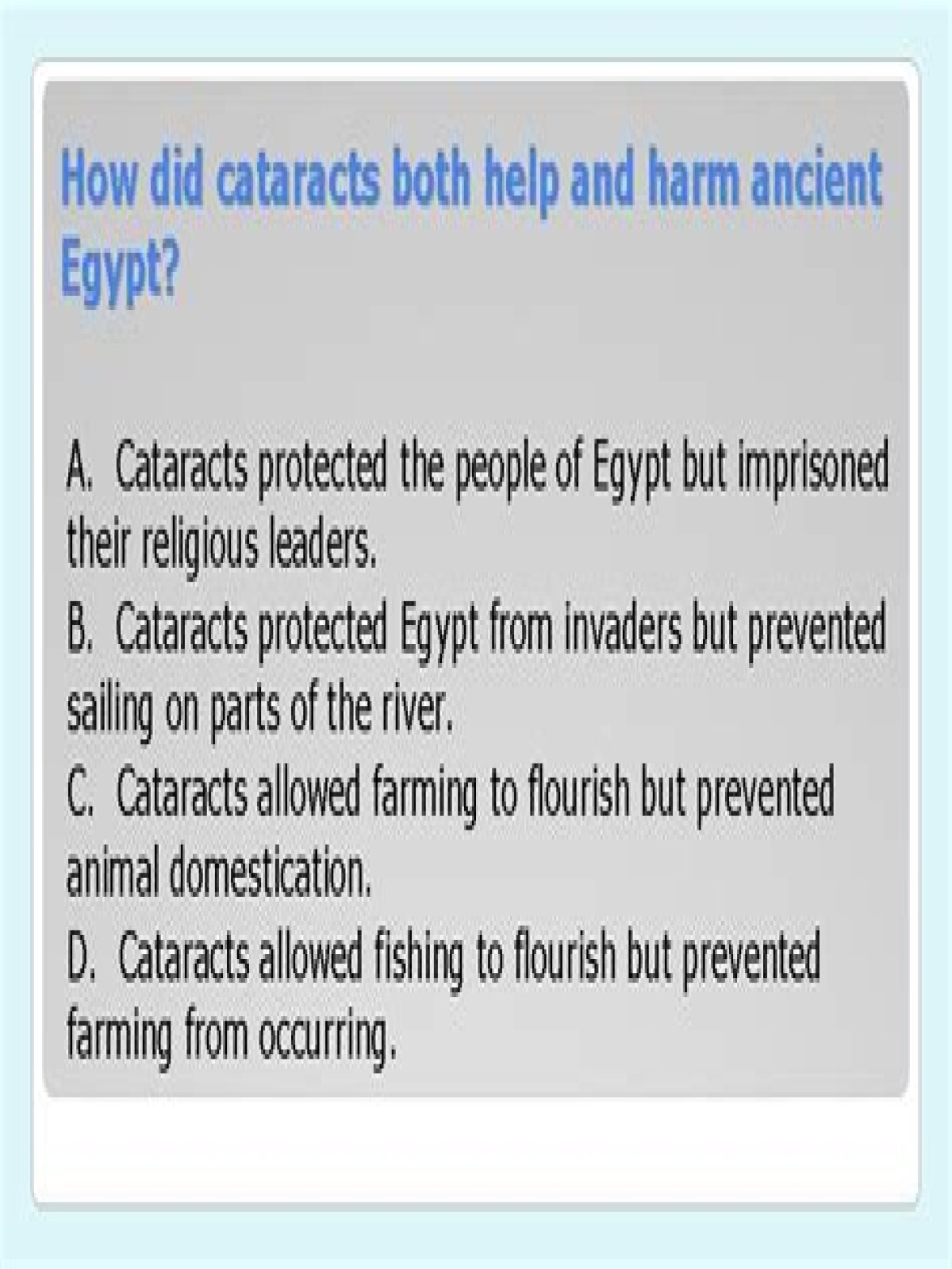 how did the cataracts help egypt